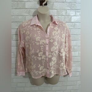 Light Pink Layered long sleeve Lace Boho Blouse Size M #1946